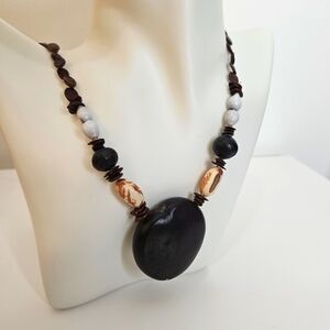 Hawaiian nut seed beaded necklace brown ans black